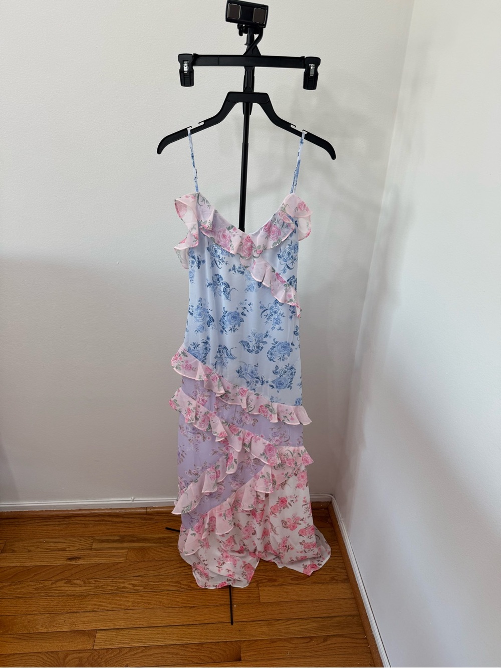 Altar'd State Pink & Blue Floral Ruffle Maxi Dress - Picture 4 of 6